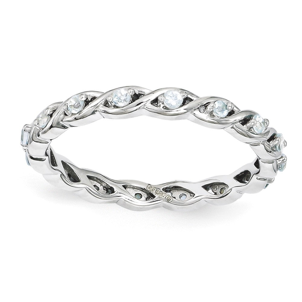 2.5mm Rhodium Plated Sterling Silver Stackable Aquamarine Twist Band, Item R11115 by The Black Bow Jewelry Co.