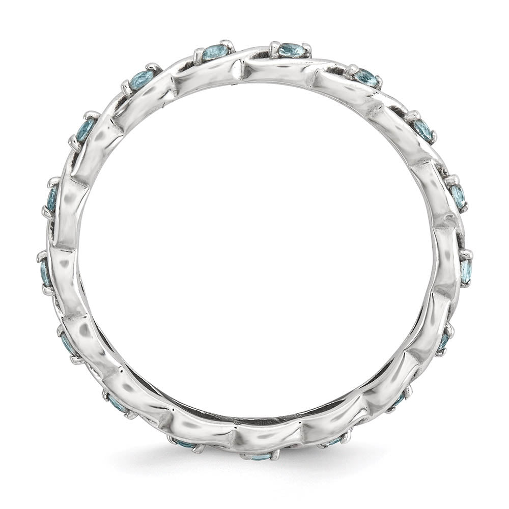 Alternate view of the 2.5mm Rhodium Plated Sterling Silver Stackable Aquamarine Twist Band by The Black Bow Jewelry Co.