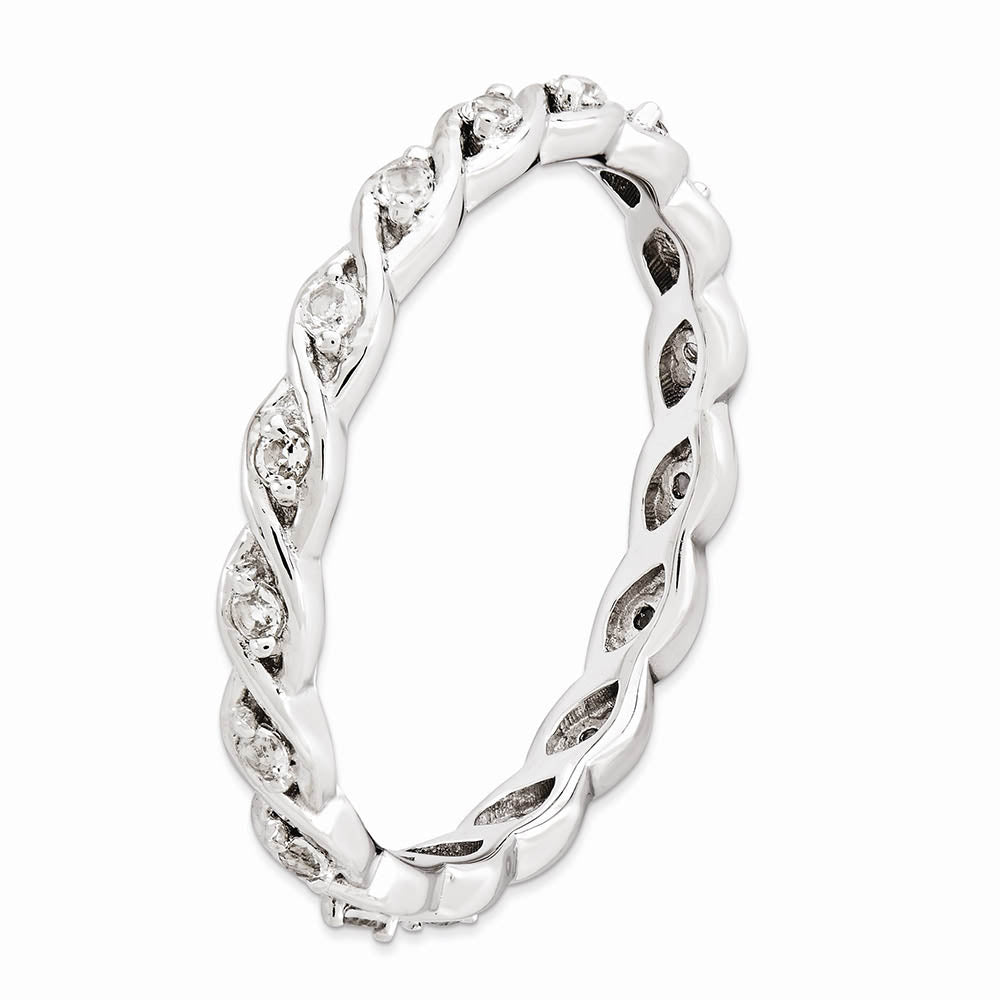 Alternate view of the 2.5mm Rhodium Sterling Silver Stackable White Topaz Twist Band Size 5 by The Black Bow Jewelry Co.