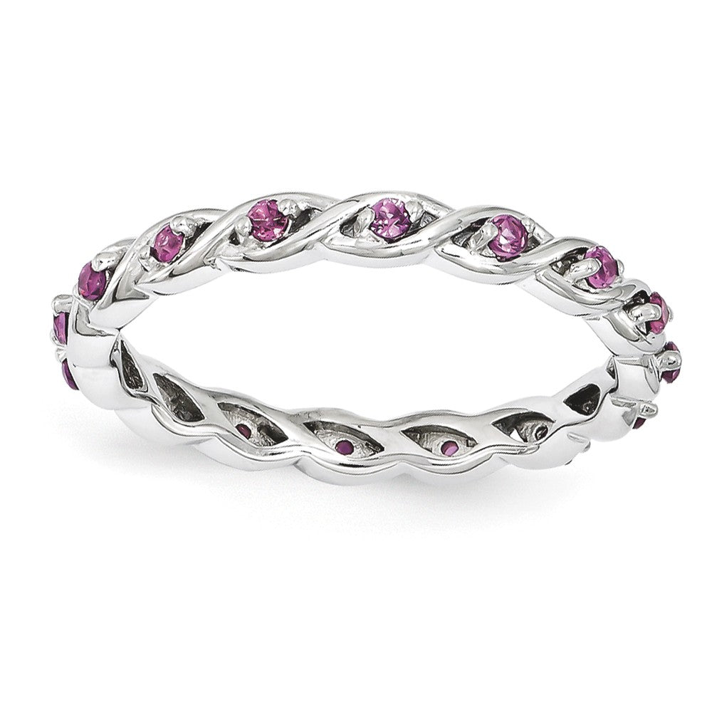 2.5mm Rhodium Plated Sterling Silver Stackable Rhod. Garnet Twist Band, Item R11118 by The Black Bow Jewelry Co.