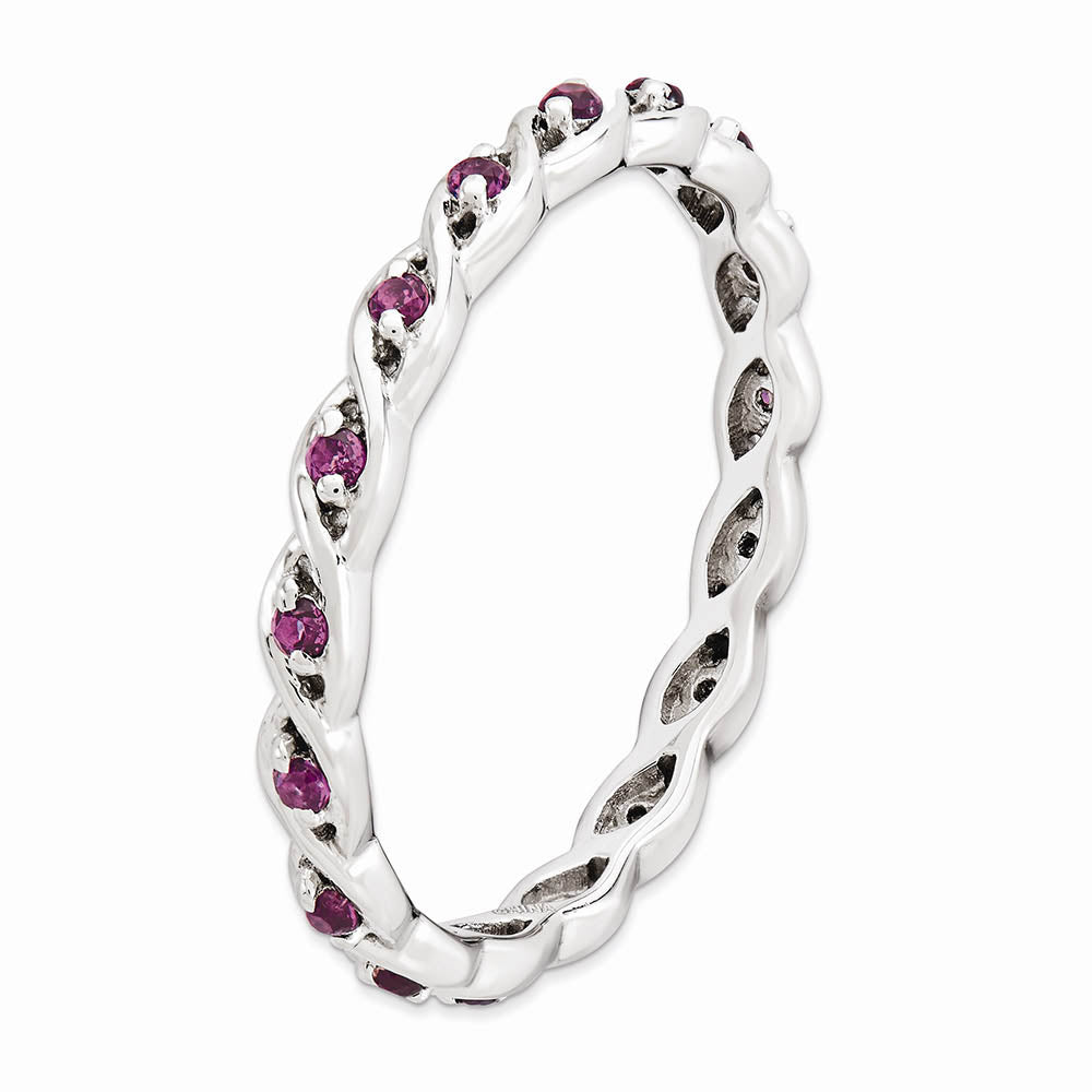 Alternate view of the 2.5mm Rhodium Plated Sterling Silver Stackable Rhod. Garnet Twist Band by The Black Bow Jewelry Co.
