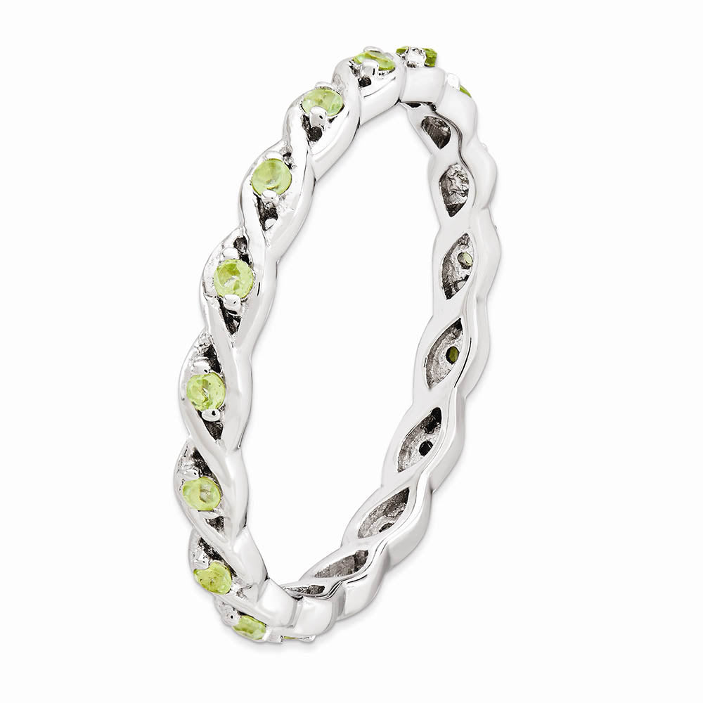 Alternate view of the 2.5mm Rhodium Plated Sterling Silver Stackable Peridot Twist Band Sz 5 by The Black Bow Jewelry Co.