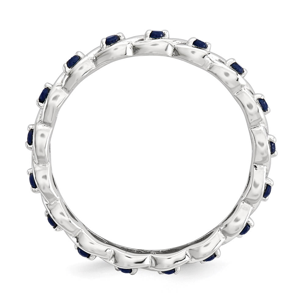 Alternate view of the 2.5mm Rhodium Sterling Silver Stackable Created Sapphire Twist Band by The Black Bow Jewelry Co.