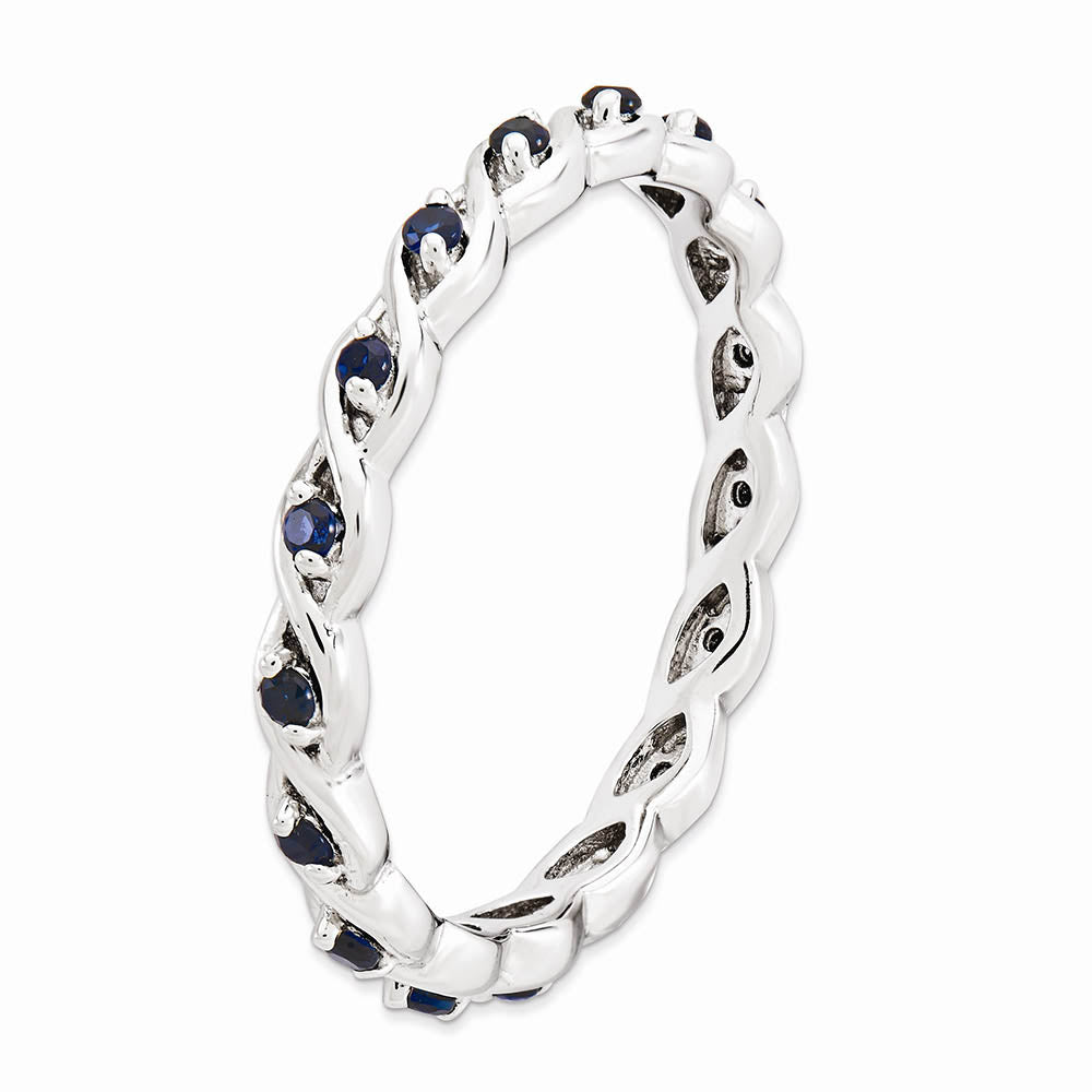 Alternate view of the 2.5mm Rhodium Sterling Silver Stackable Created Sapphire Twist Band by The Black Bow Jewelry Co.