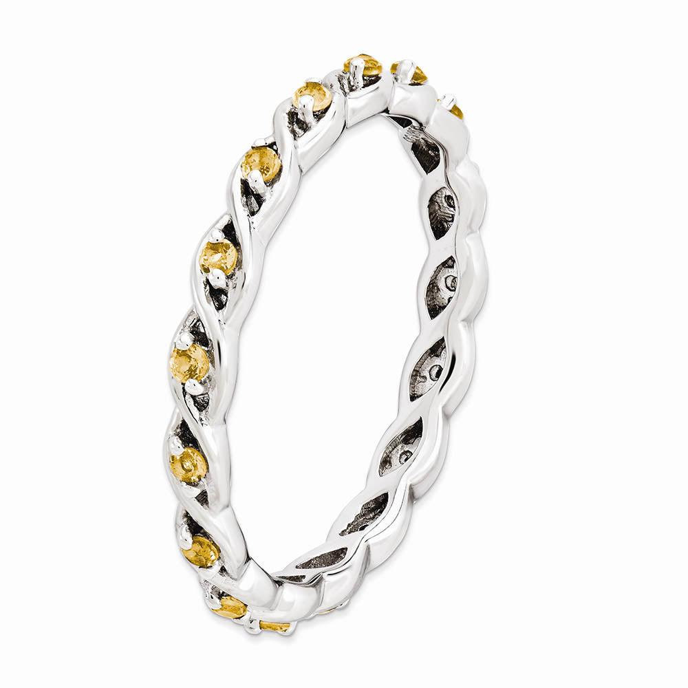 Alternate view of the 2.5mm Rhodium Plated Sterling Silver Stackable Citrine Twist Band Sz 5 by The Black Bow Jewelry Co.