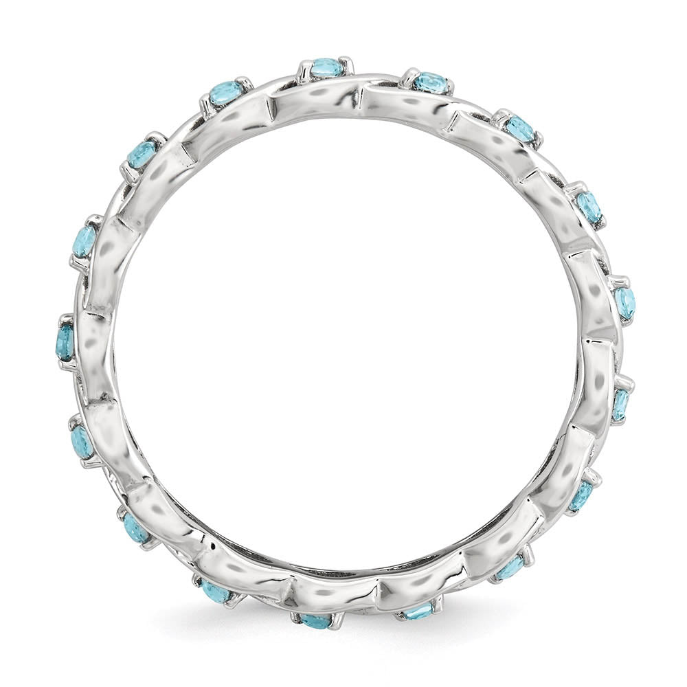 Alternate view of the 2.5mm Rhodium Plated Sterling Silver Stackable Blue Topaz Twist Band by The Black Bow Jewelry Co.
