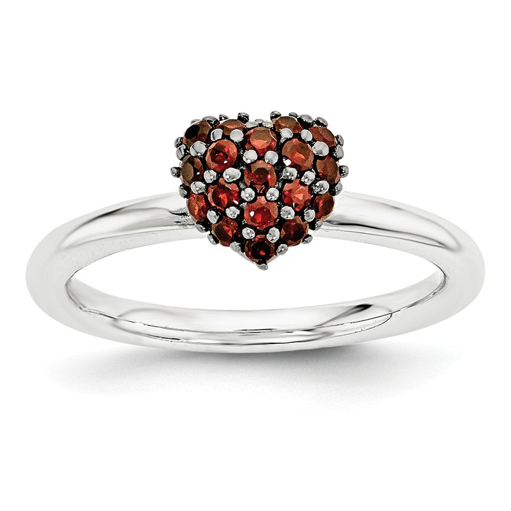 Sterling Silver Garnet Cluster Stackable Expressions 8mm Heart Ring, Item R11125 by The Black Bow Jewelry Co.