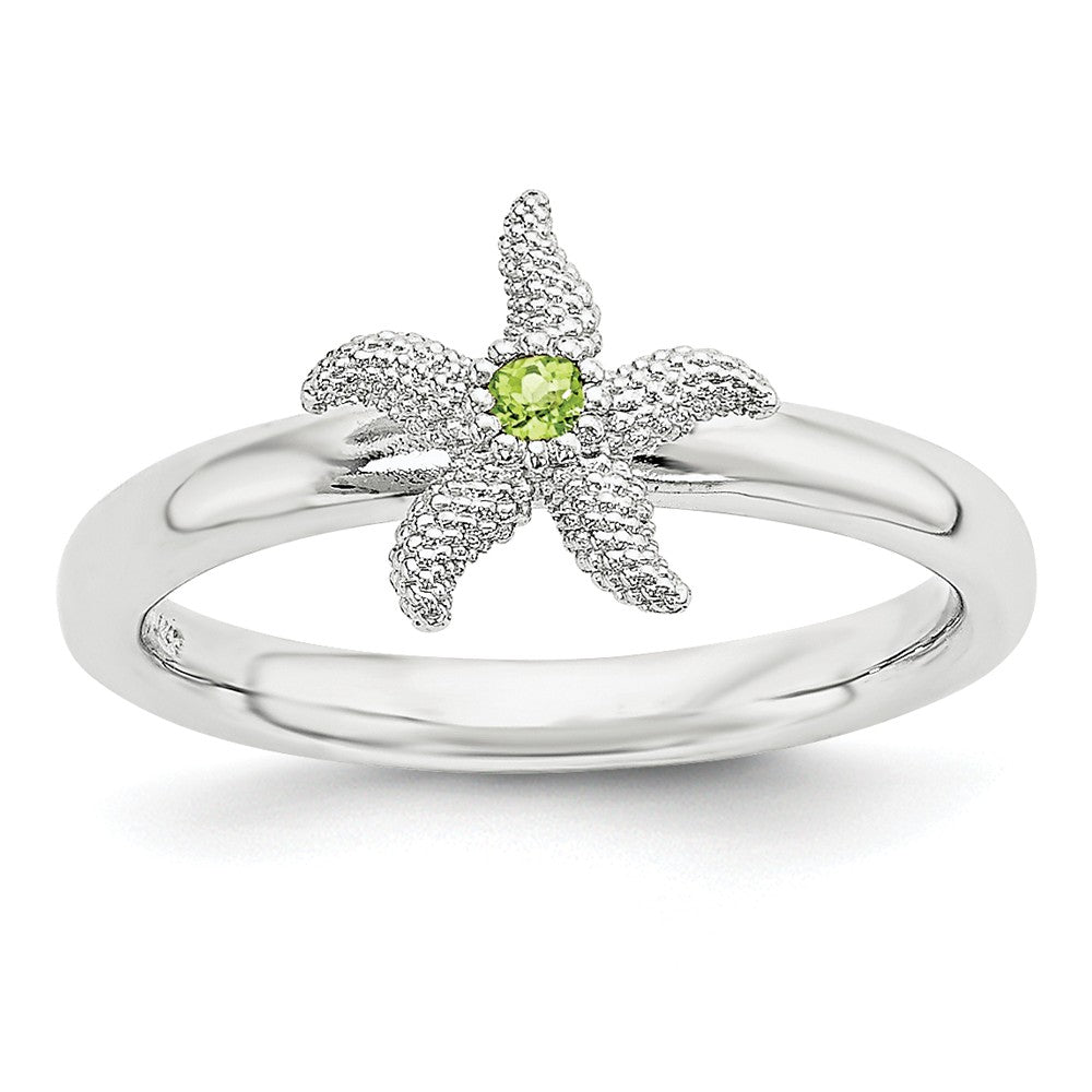 Sterling Silver Stackable Expressions Peridot 10mm Starfish Ring, Item R11129 by The Black Bow Jewelry Co.