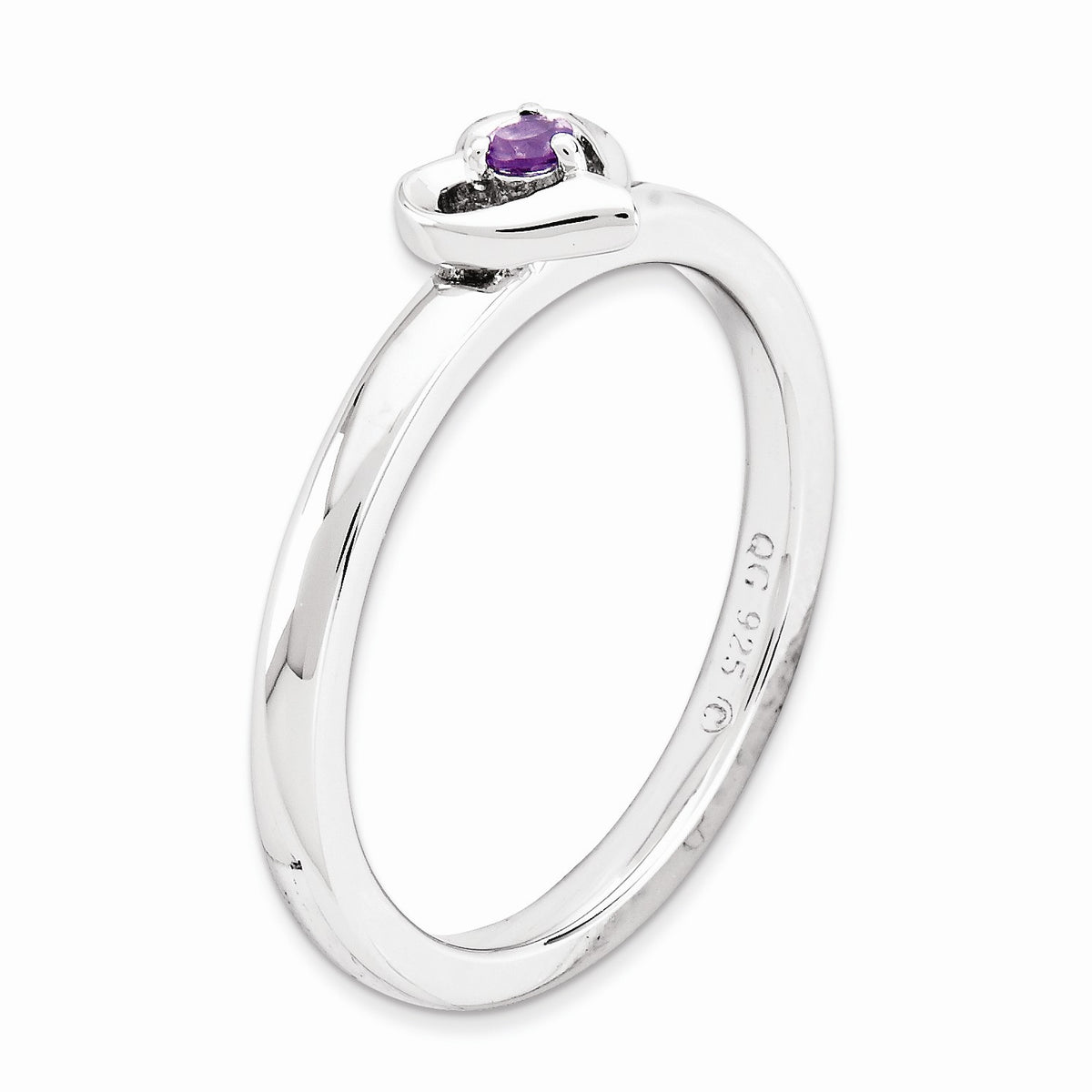 Alternate view of the Sterling Silver Stackable Expressions Amethyst 6mm Heart Ring by The Black Bow Jewelry Co.
