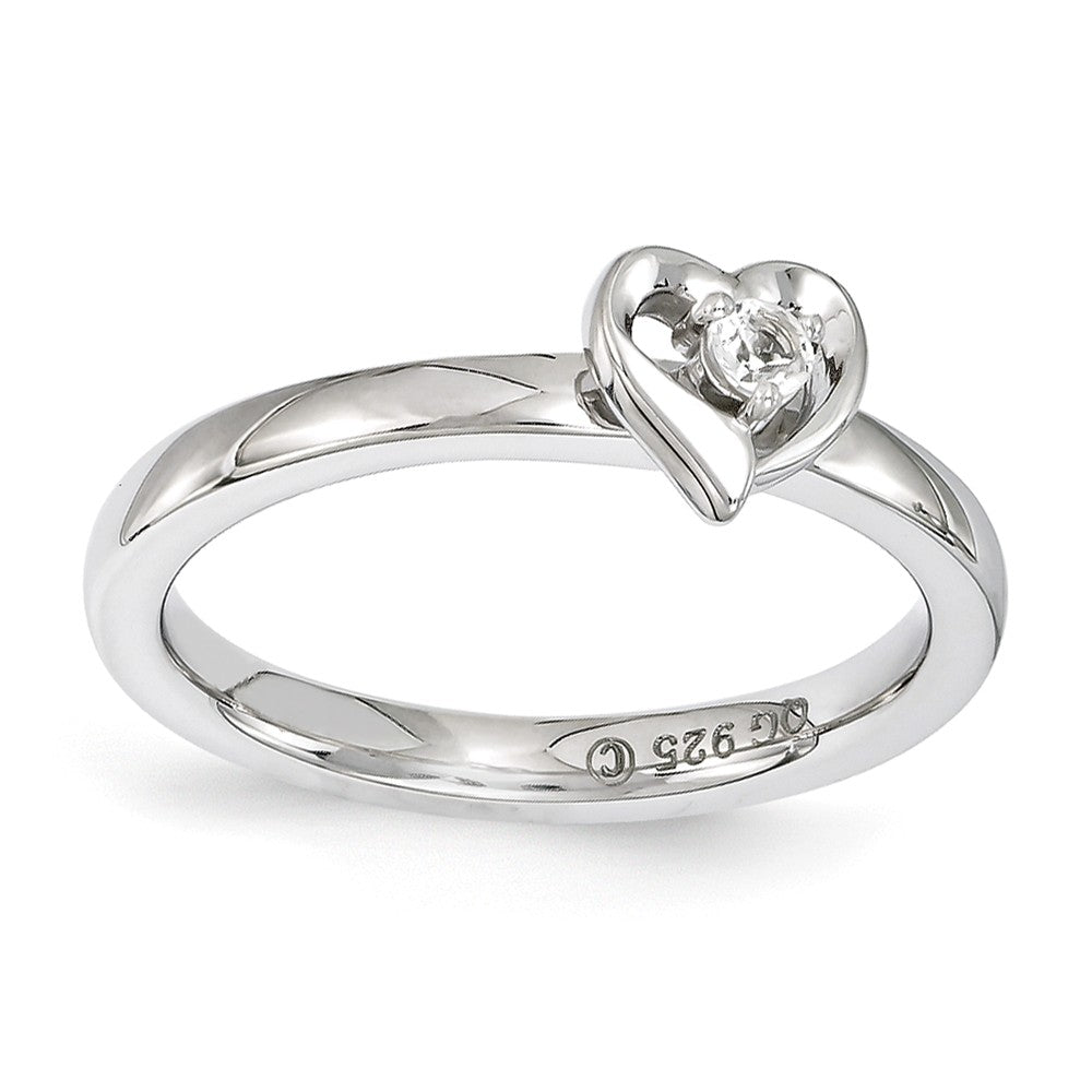 Sterling Silver Stackable Expressions White Topaz 6mm Heart Ring, Item R11147 by The Black Bow Jewelry Co.