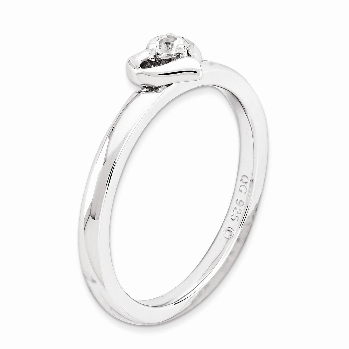 Alternate view of the Sterling Silver Stackable Expressions White Topaz 6mm Heart Ring by The Black Bow Jewelry Co.