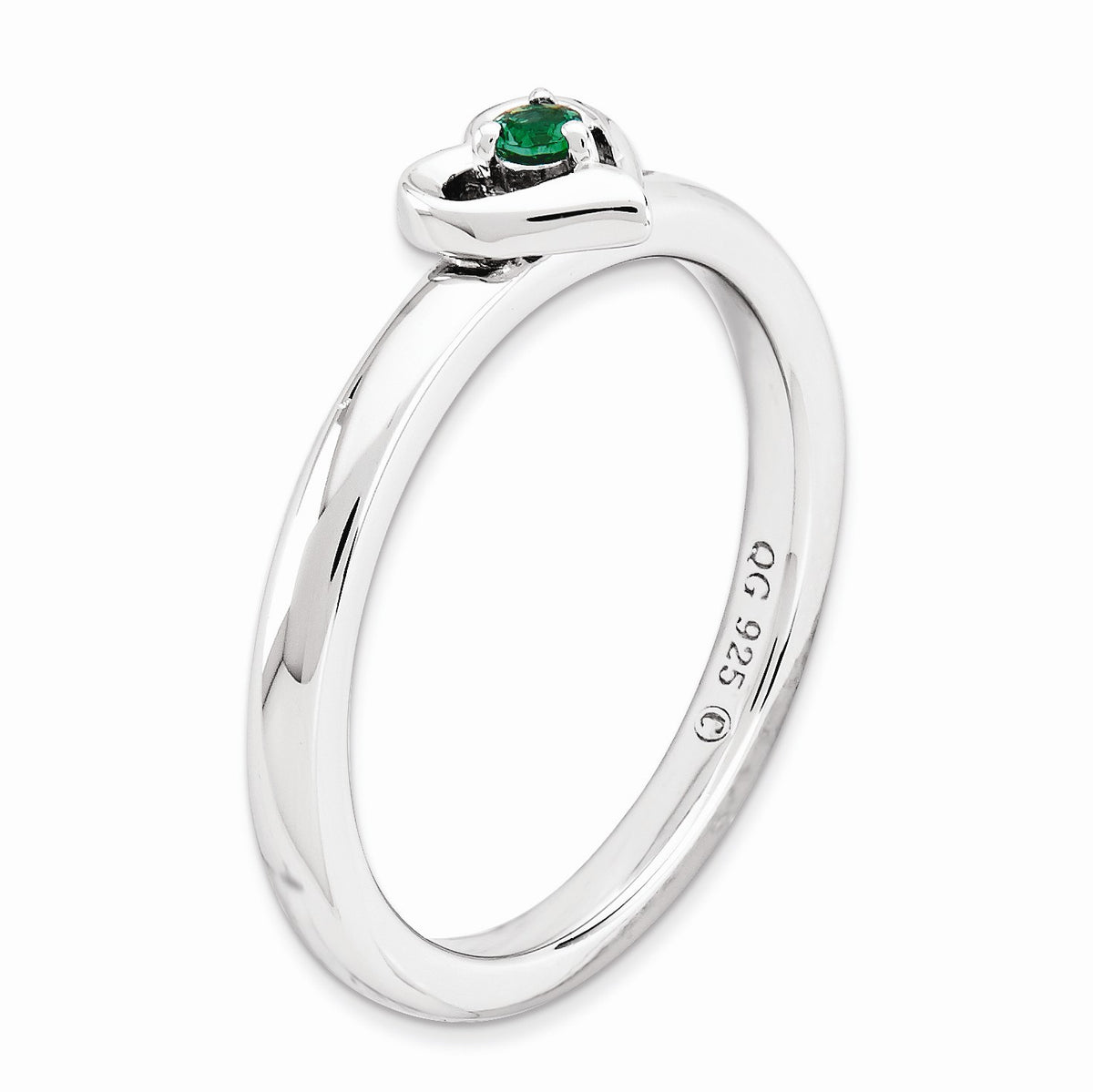 Alternate view of the Sterling Silver Stackable Expressions Cr. Emerald 6mm Heart Ring Sz 5 by The Black Bow Jewelry Co.