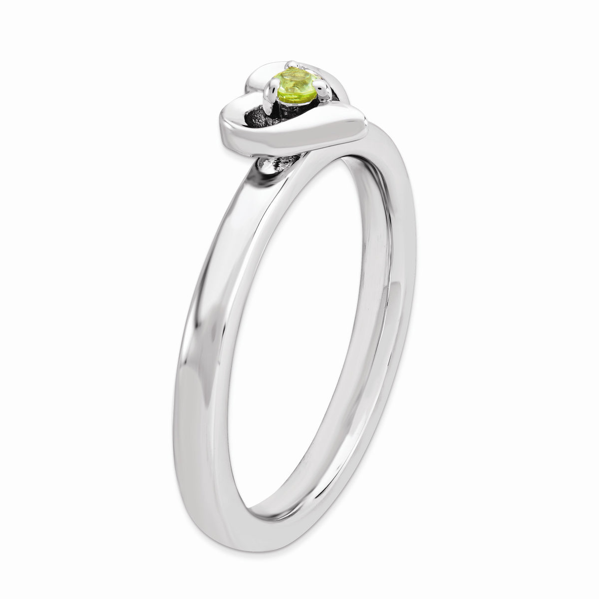 Alternate view of the Sterling Silver Stackable Expressions Peridot 6mm Heart Ring Size 5 by The Black Bow Jewelry Co.