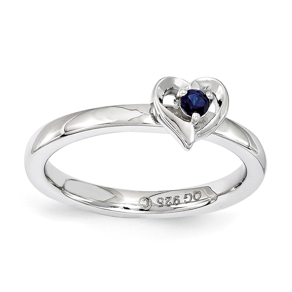 Sterling Silver Stackable Expressions Created Sapphire 6mm Heart Ring, Item R11152 by The Black Bow Jewelry Co.