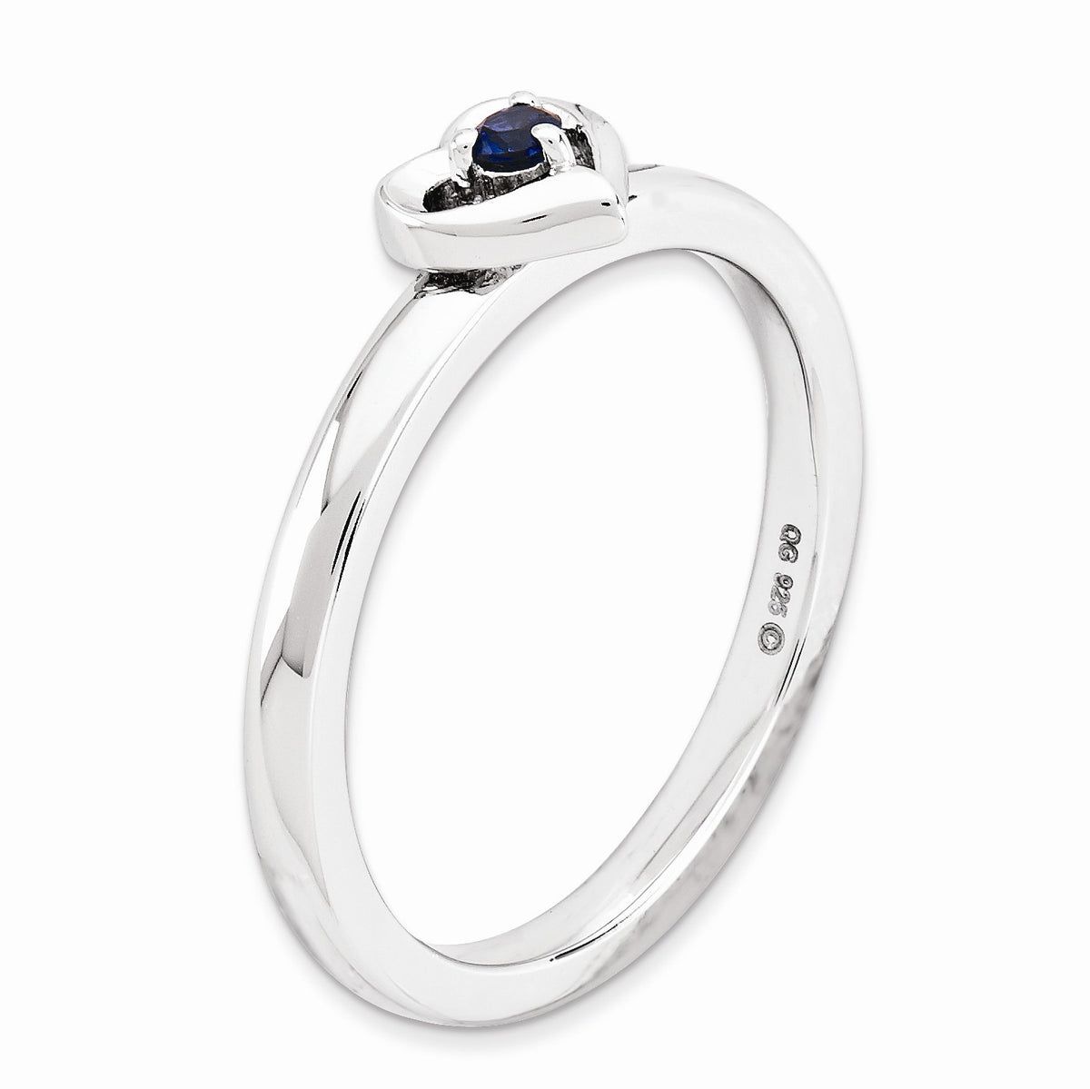 Alternate view of the Sterling Silver Stackable Expressions Cr. Sapphire 6mm Heart Ring Sz 5 by The Black Bow Jewelry Co.