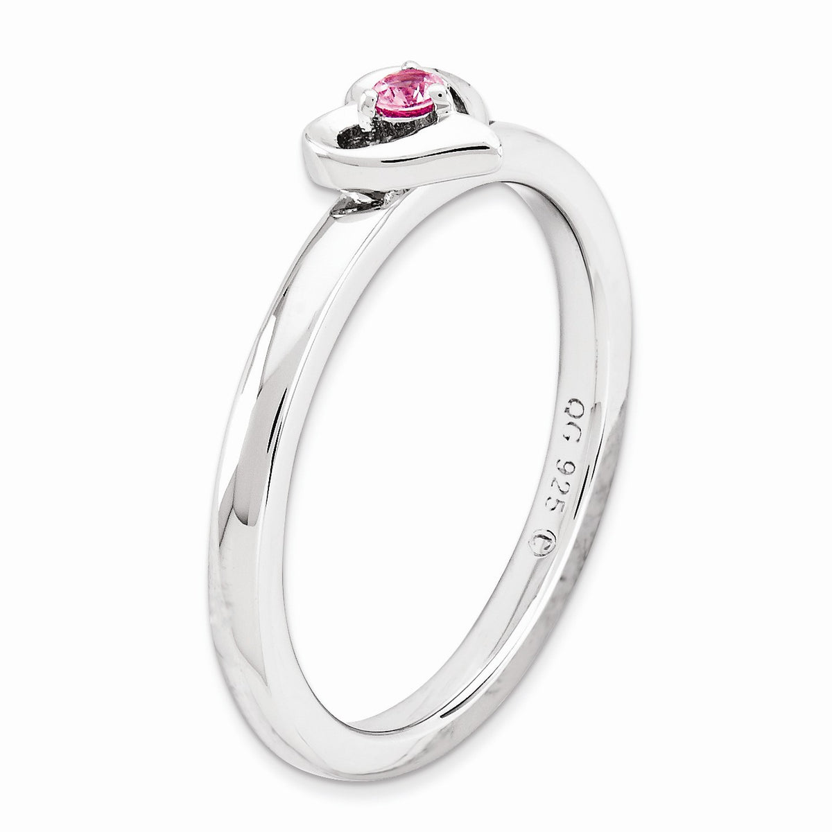 Alternate view of the Sterling Silver Stackable Created Pink Sapphire 6mm Heart Ring Size 5 by The Black Bow Jewelry Co.