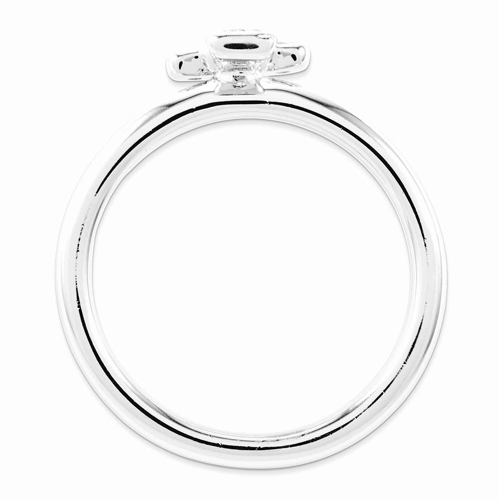 Alternate view of the Rhodium Plated Sterling Silver Stackable White Topaz 9mm Cross Ring by The Black Bow Jewelry Co.