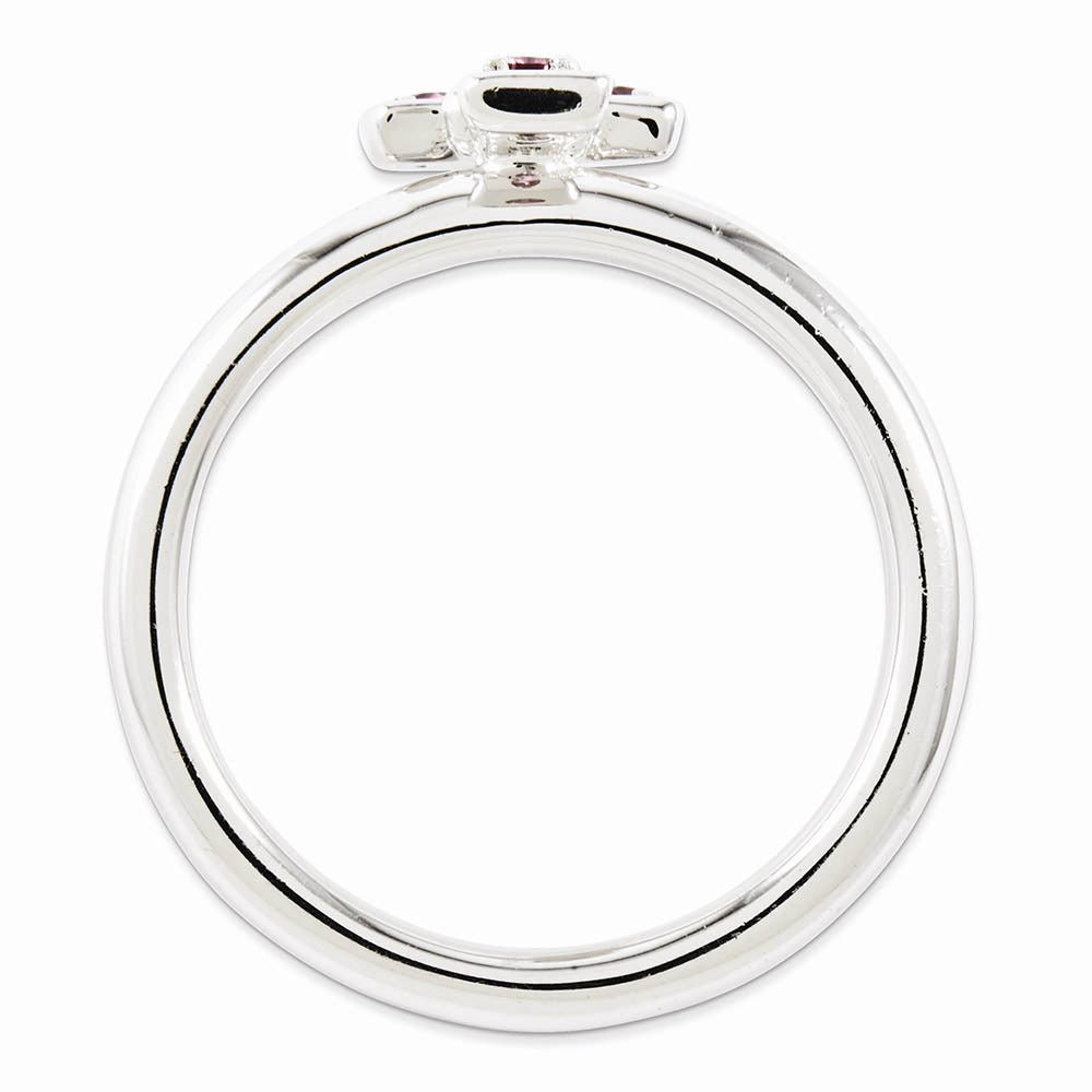 Alternate view of the Rhodium Sterling Silver Stackable Rhodolite Garnet 9mm Cross Ring by The Black Bow Jewelry Co.