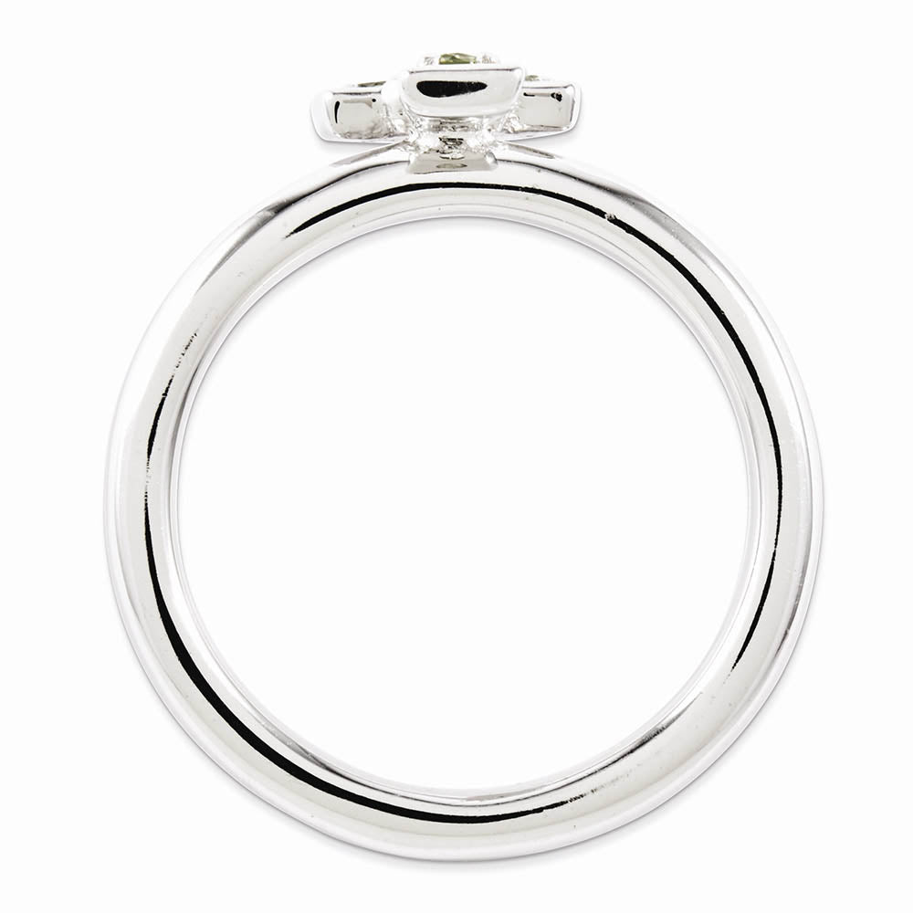 Alternate view of the Rhodium Plated Sterling Silver Stackable Peridot 9mm Cross Ring by The Black Bow Jewelry Co.