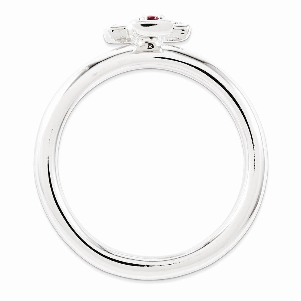 Alternate view of the Rhodium Sterling Silver Stackable Pink Tourmaline 9mm Cross Ring by The Black Bow Jewelry Co.