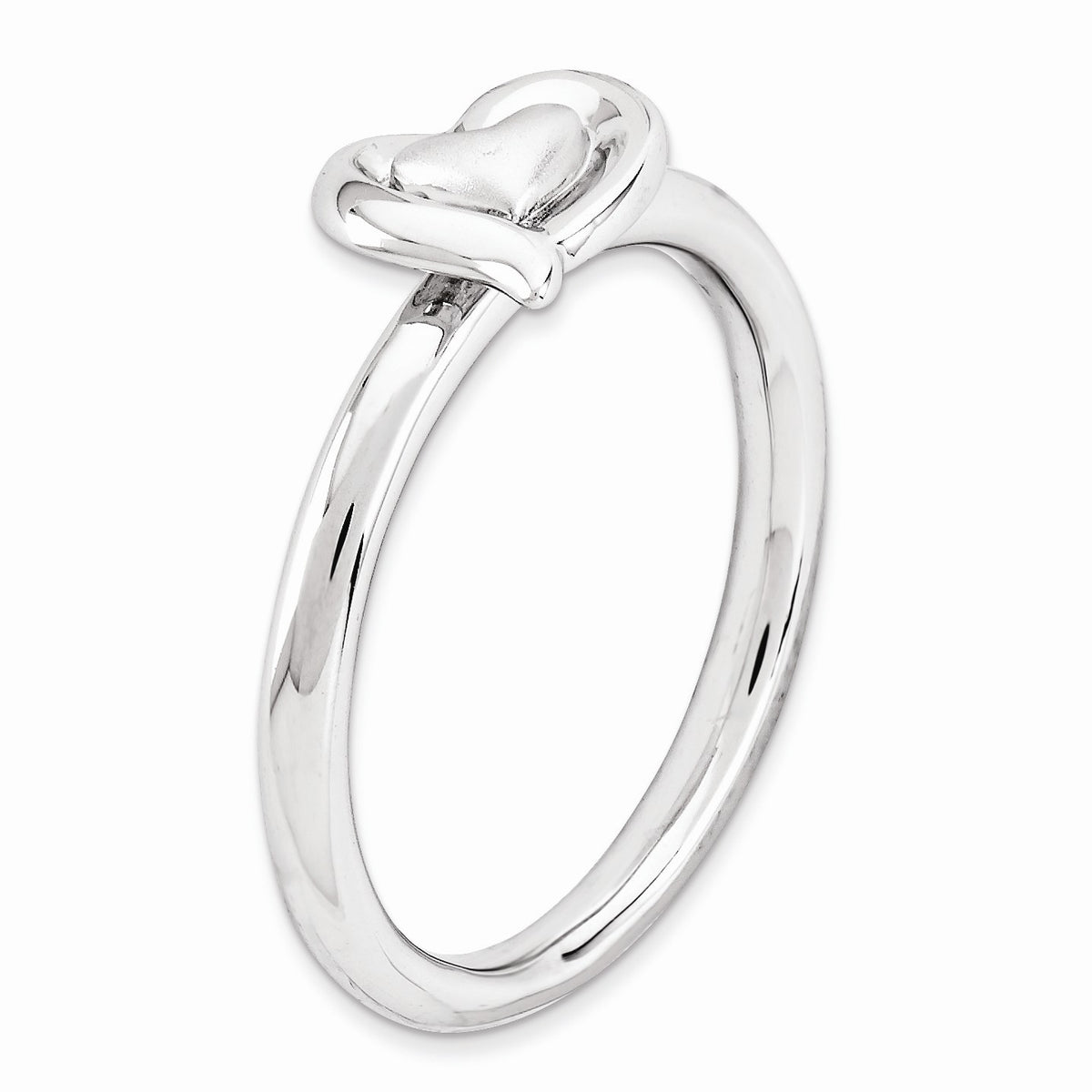 Alternate view of the Rhodium Plated Sterling Silver Stackable 9mm Heart Ring Size 5 by The Black Bow Jewelry Co.