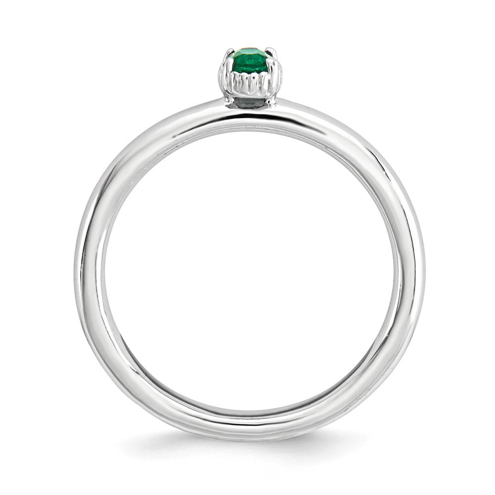 Alternate view of the Sterling Silver Stackable Created Emerald Oval Single Stone Ring by The Black Bow Jewelry Co.