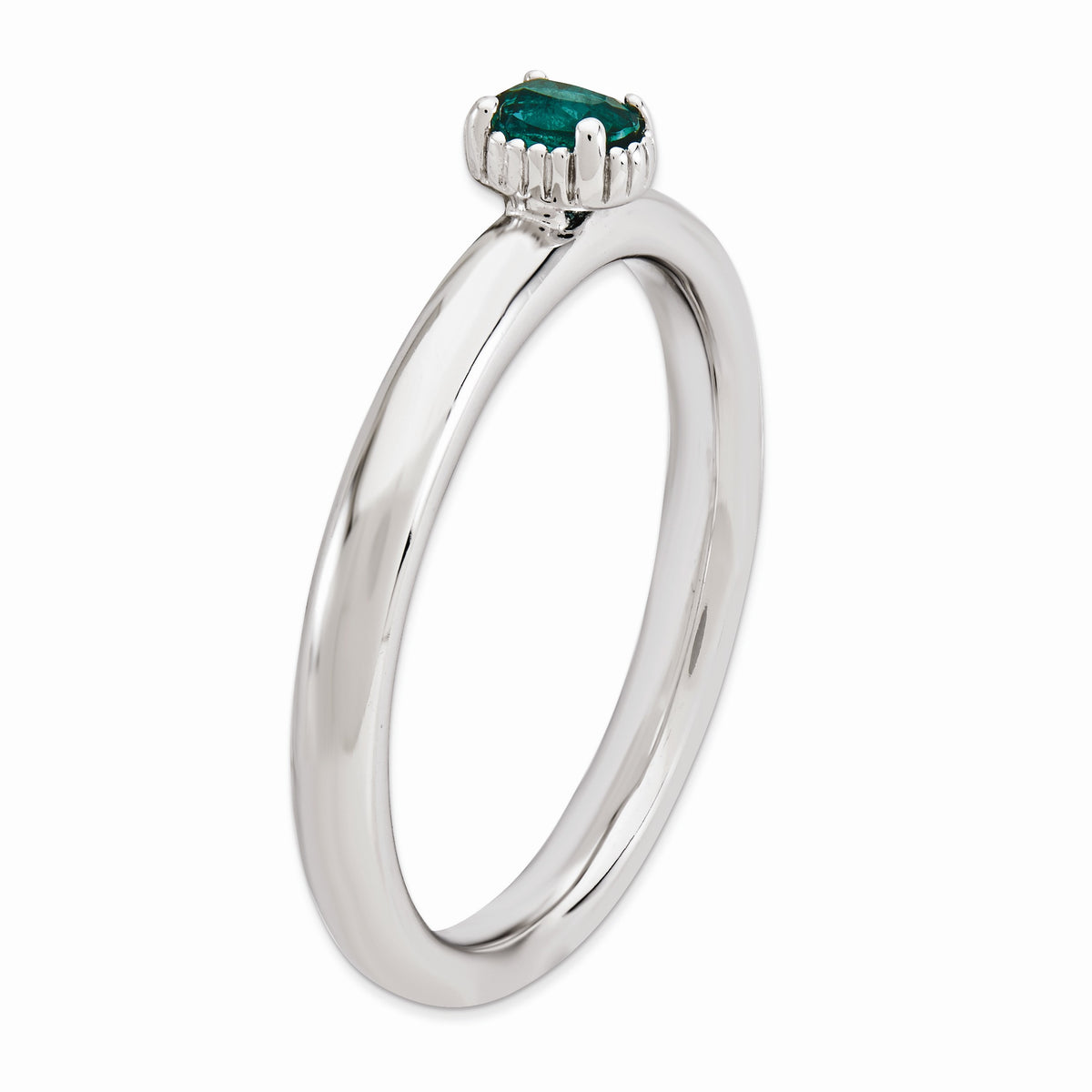 Alternate view of the Sterling Silver Stackable Created Emerald Oval Single Stone Ring Sz 5 by The Black Bow Jewelry Co.