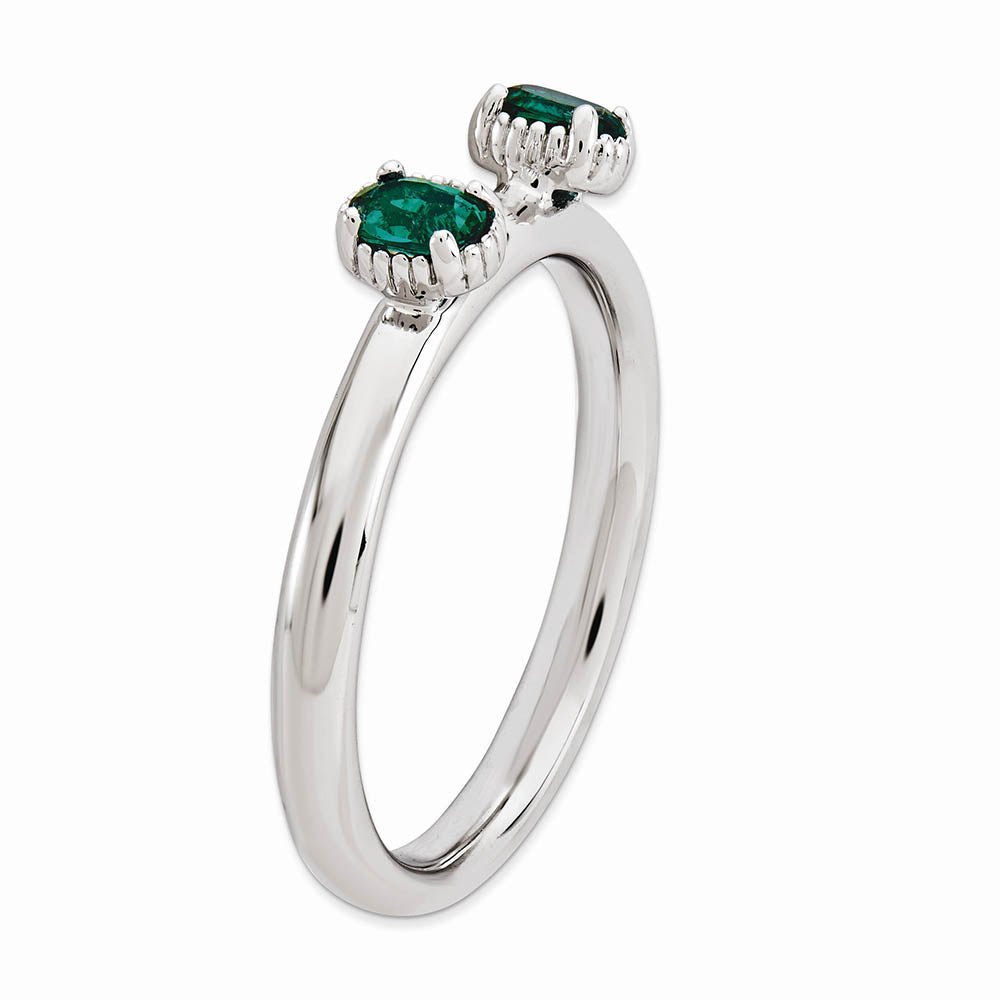 Alternate view of the Sterling Silver Stackable Created Emerald Oval Two Stone Ring Size 5 by The Black Bow Jewelry Co.