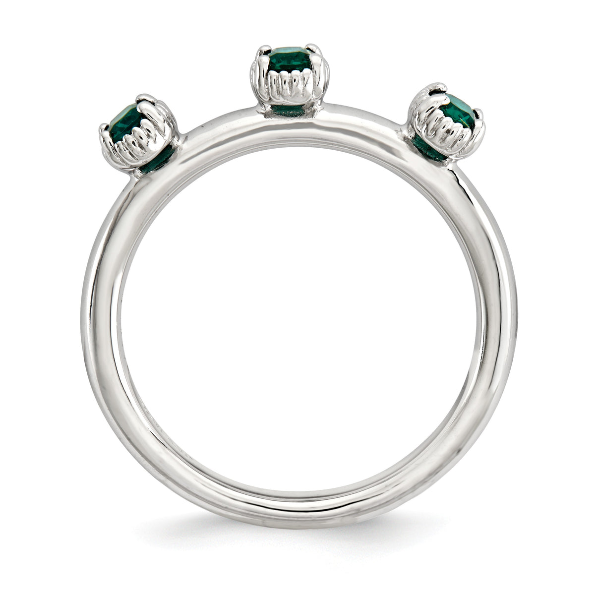 Alternate view of the Sterling Silver Stackable Created Emerald Oval Three Stone Ring by The Black Bow Jewelry Co.