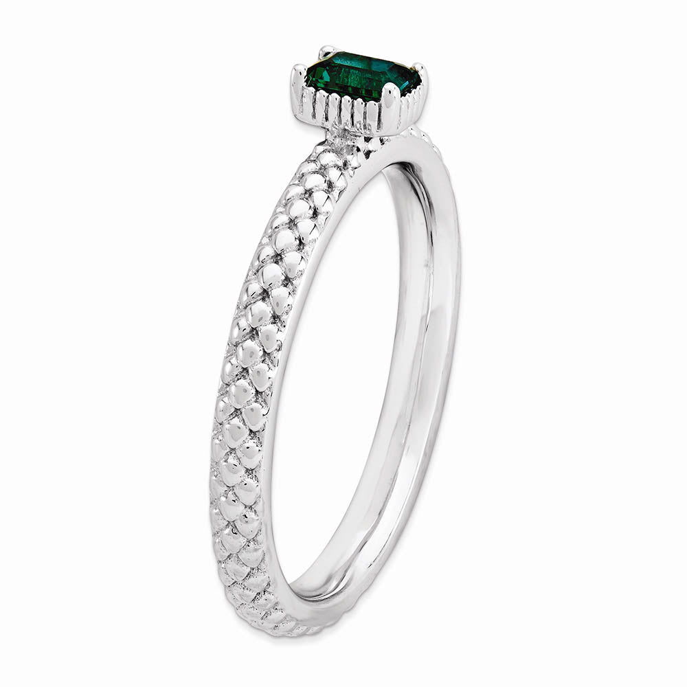 Alternate view of the Sterling Silver Stackable Created Emerald Octagon Solitaire Ring by The Black Bow Jewelry Co.