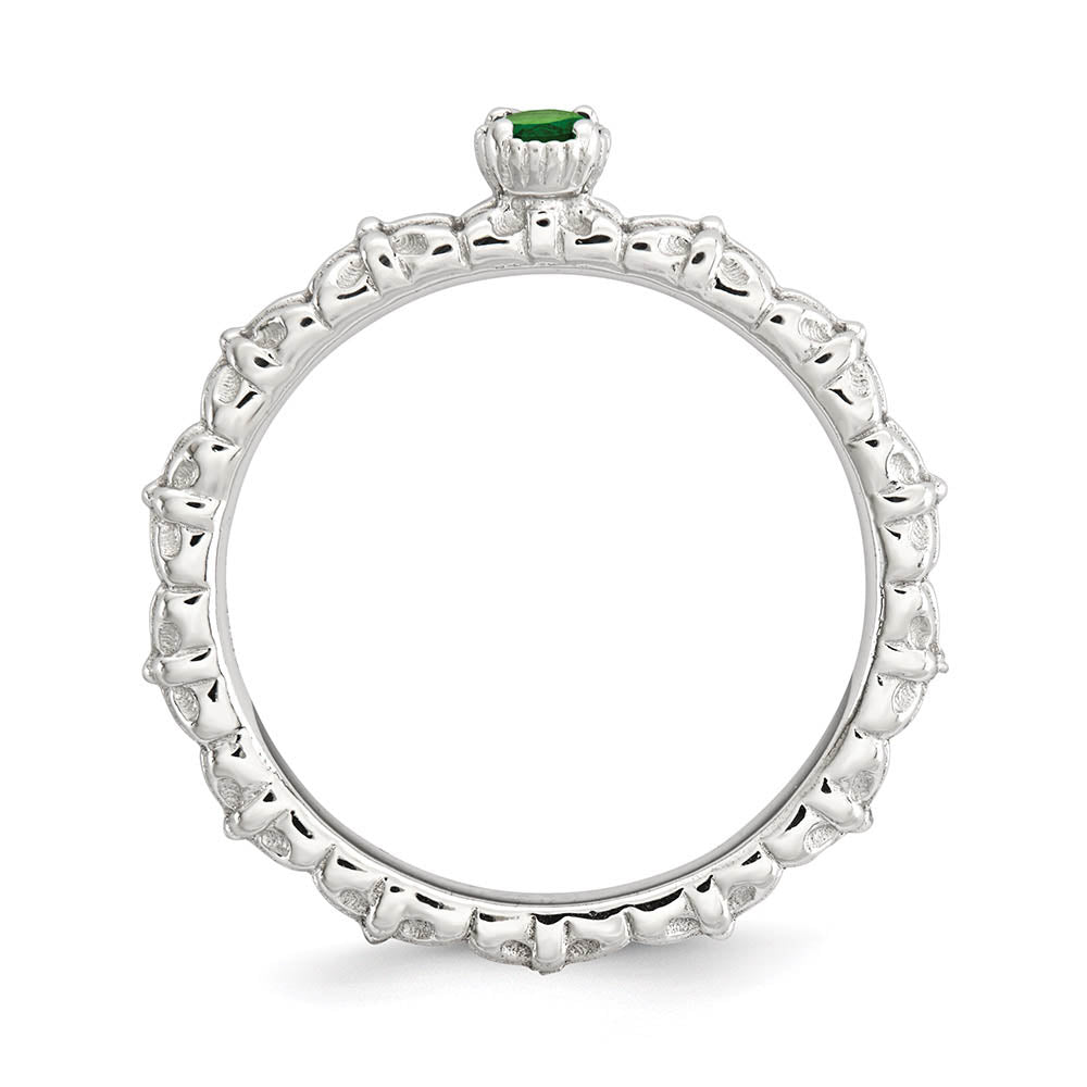 Alternate view of the Sterling Silver Stackable Created Emerald Round Single Stone Ring by The Black Bow Jewelry Co.