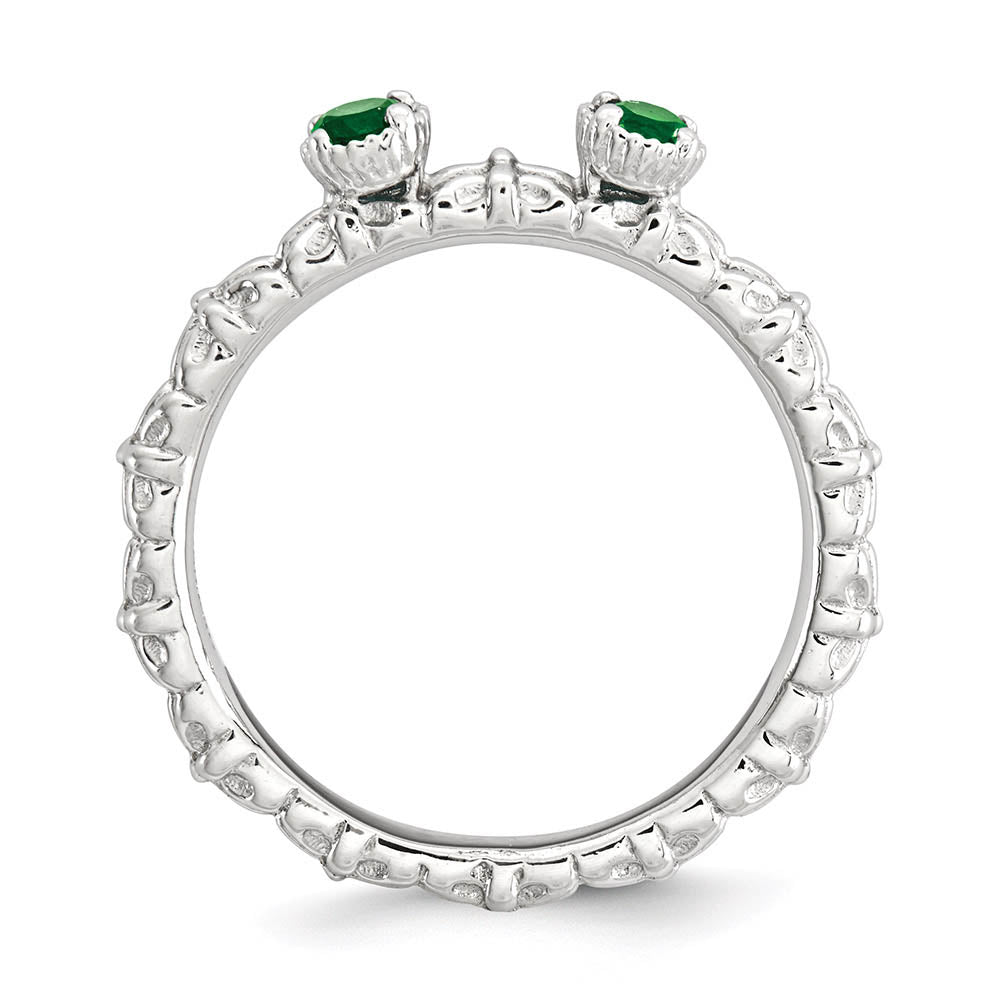 Alternate view of the Sterling Silver Stackable Created Emerald Round Two Stone Ring by The Black Bow Jewelry Co.