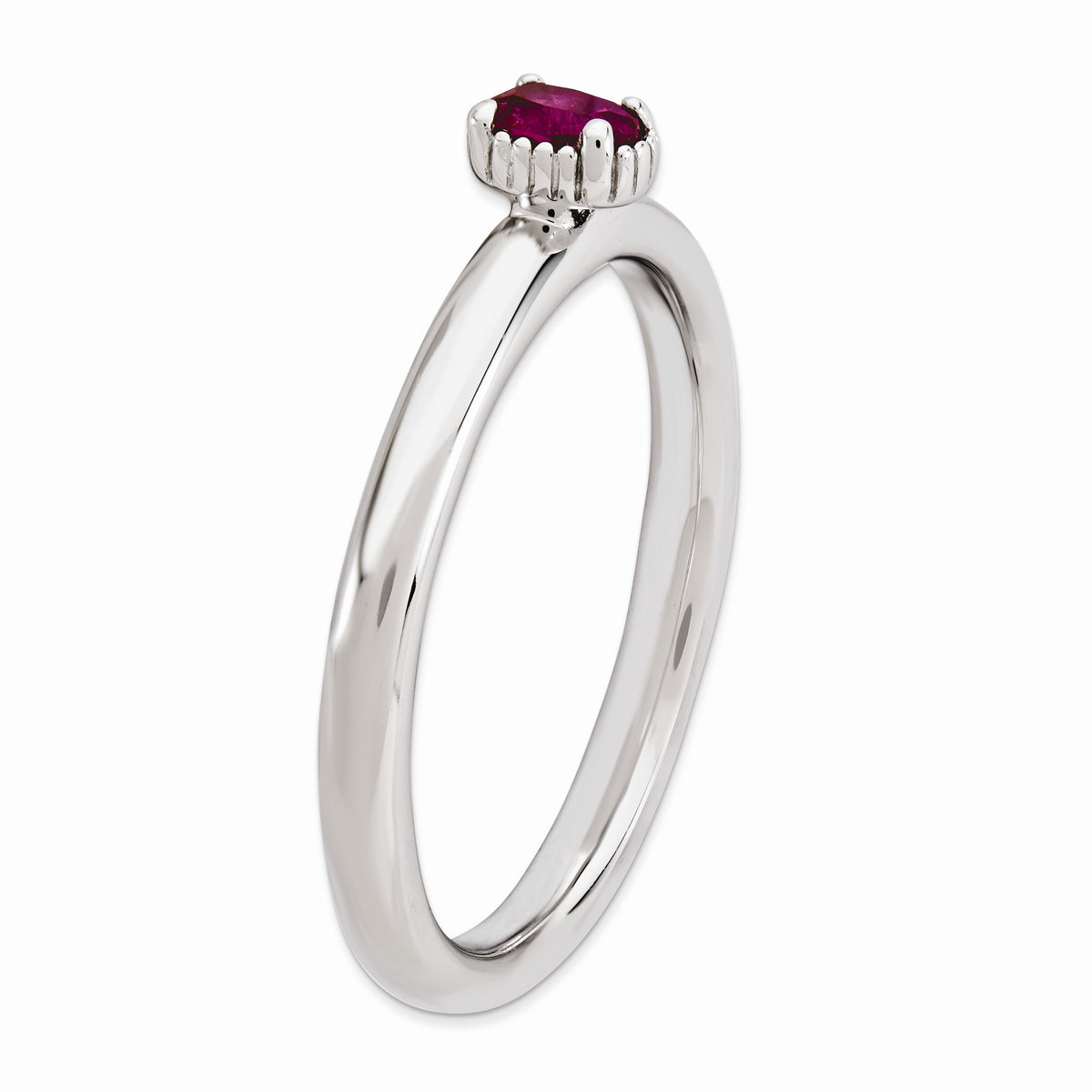 Alternate view of the Sterling Silver Stackable Created Ruby Oval Single Stone Ring Size 5 by The Black Bow Jewelry Co.