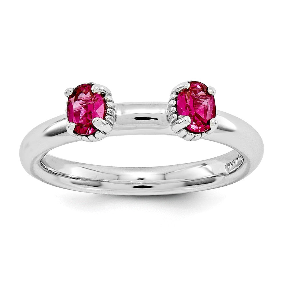 Sterling Silver Stackable Created Ruby Oval Two Stone Ring, Item R11182 by The Black Bow Jewelry Co.