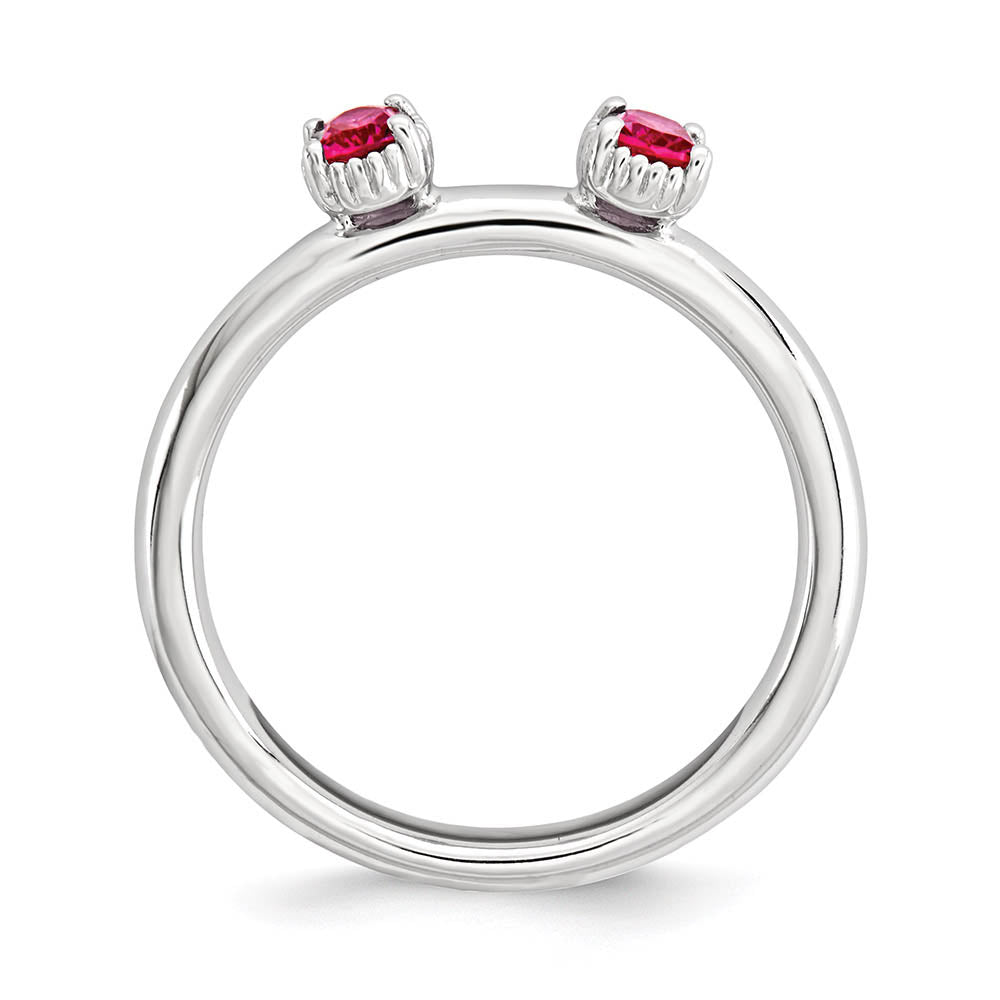 Alternate view of the Sterling Silver Stackable Created Ruby Oval Two Stone Ring by The Black Bow Jewelry Co.