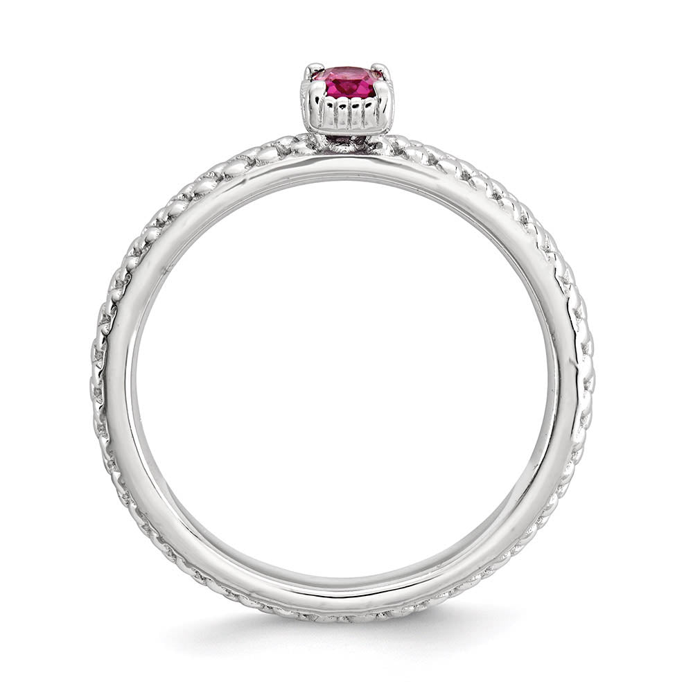 Alternate view of the Sterling Silver Stackable Created Ruby Octagon Solitaire Ring by The Black Bow Jewelry Co.