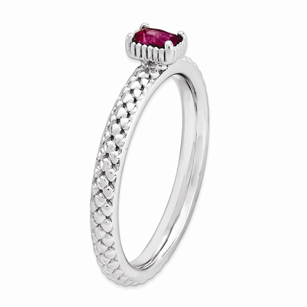 Alternate view of the Sterling Silver Stackable Created Ruby Octagon Solitaire Ring by The Black Bow Jewelry Co.