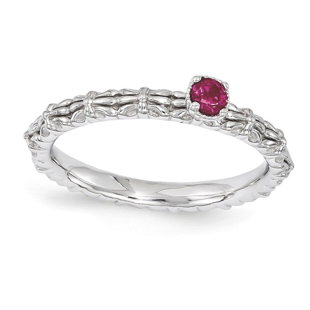 Sterling Silver Stackable Created Ruby Round Single Stone Ring, Item R11187 by The Black Bow Jewelry Co.