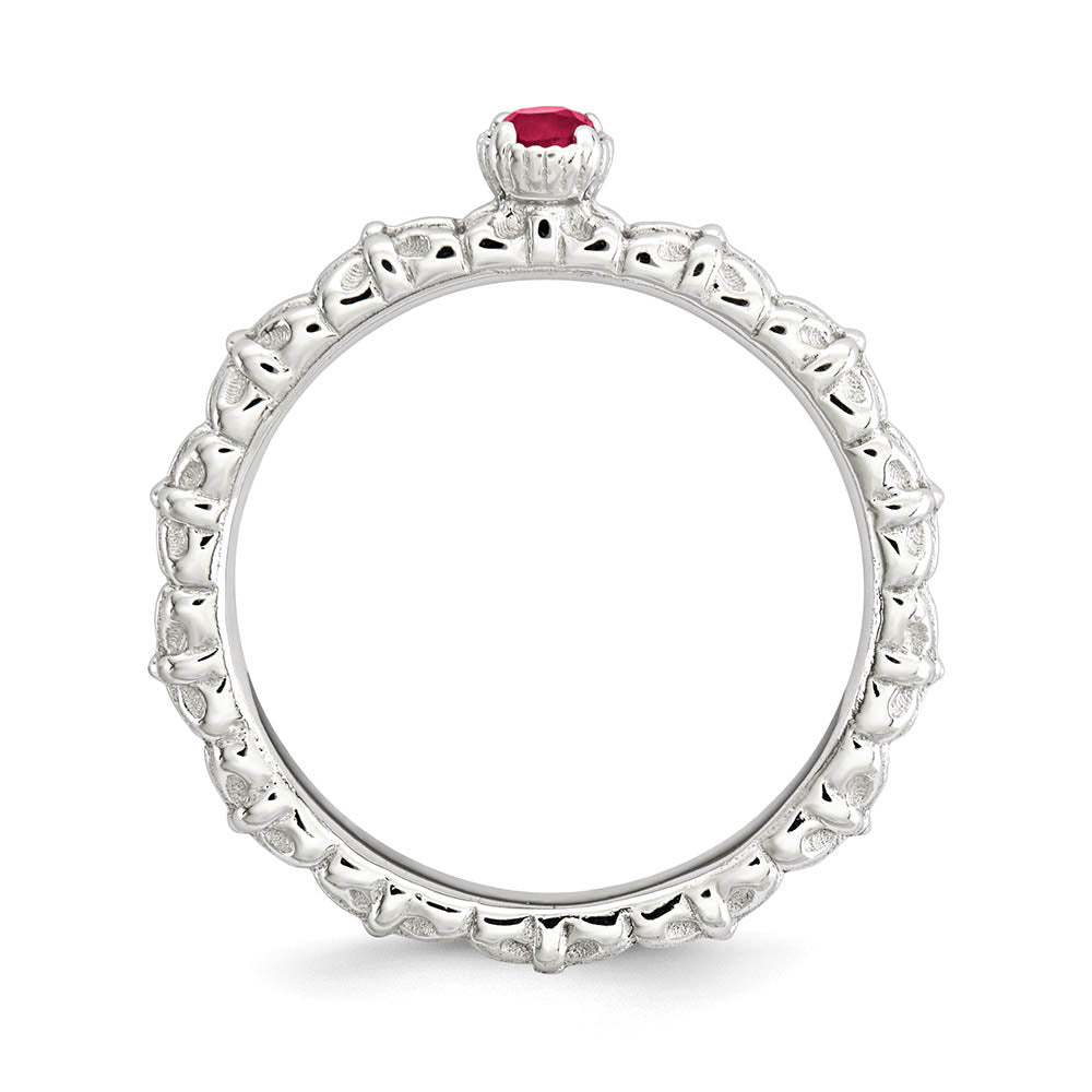 Alternate view of the Sterling Silver Stackable Created Ruby Round Single Stone Ring by The Black Bow Jewelry Co.