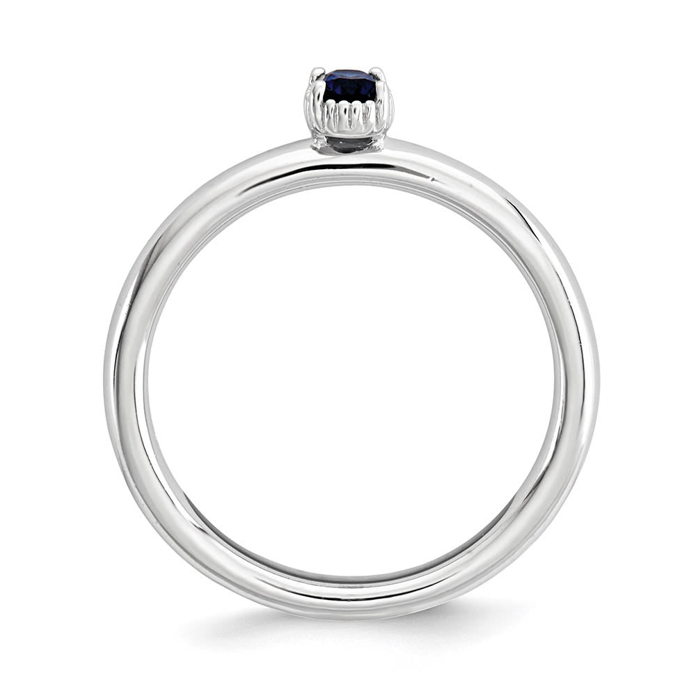 Alternate view of the Sterling Silver Stackable Created Sapphire Oval Single Stone Ring by The Black Bow Jewelry Co.