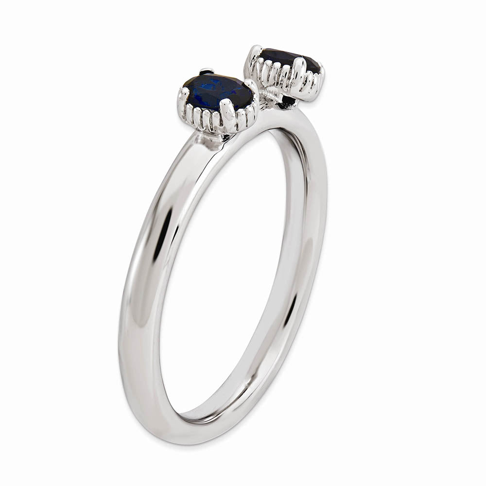 Alternate view of the Sterling Silver Stackable Created Sapphire Oval Two Stone Ring Size 5 by The Black Bow Jewelry Co.