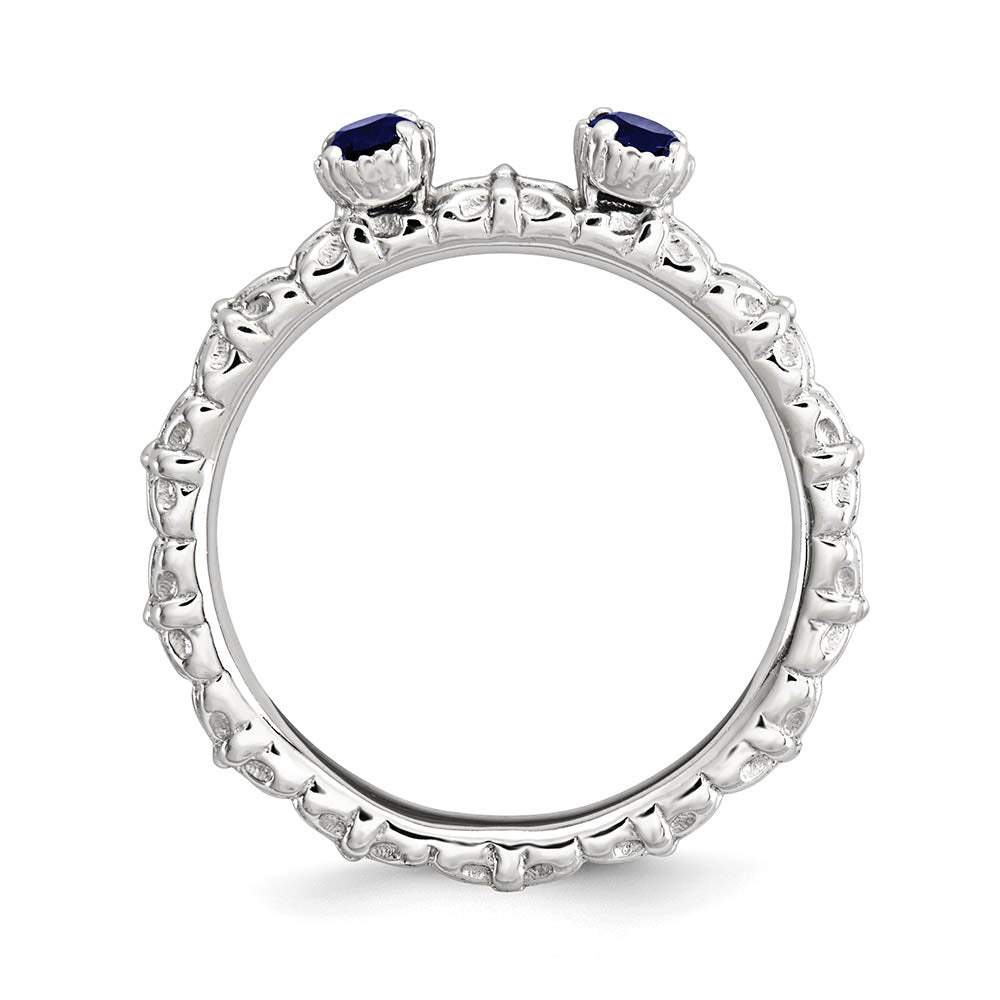Alternate view of the Sterling Silver Stackable Created Sapphire Round Two Stone Ring by The Black Bow Jewelry Co.