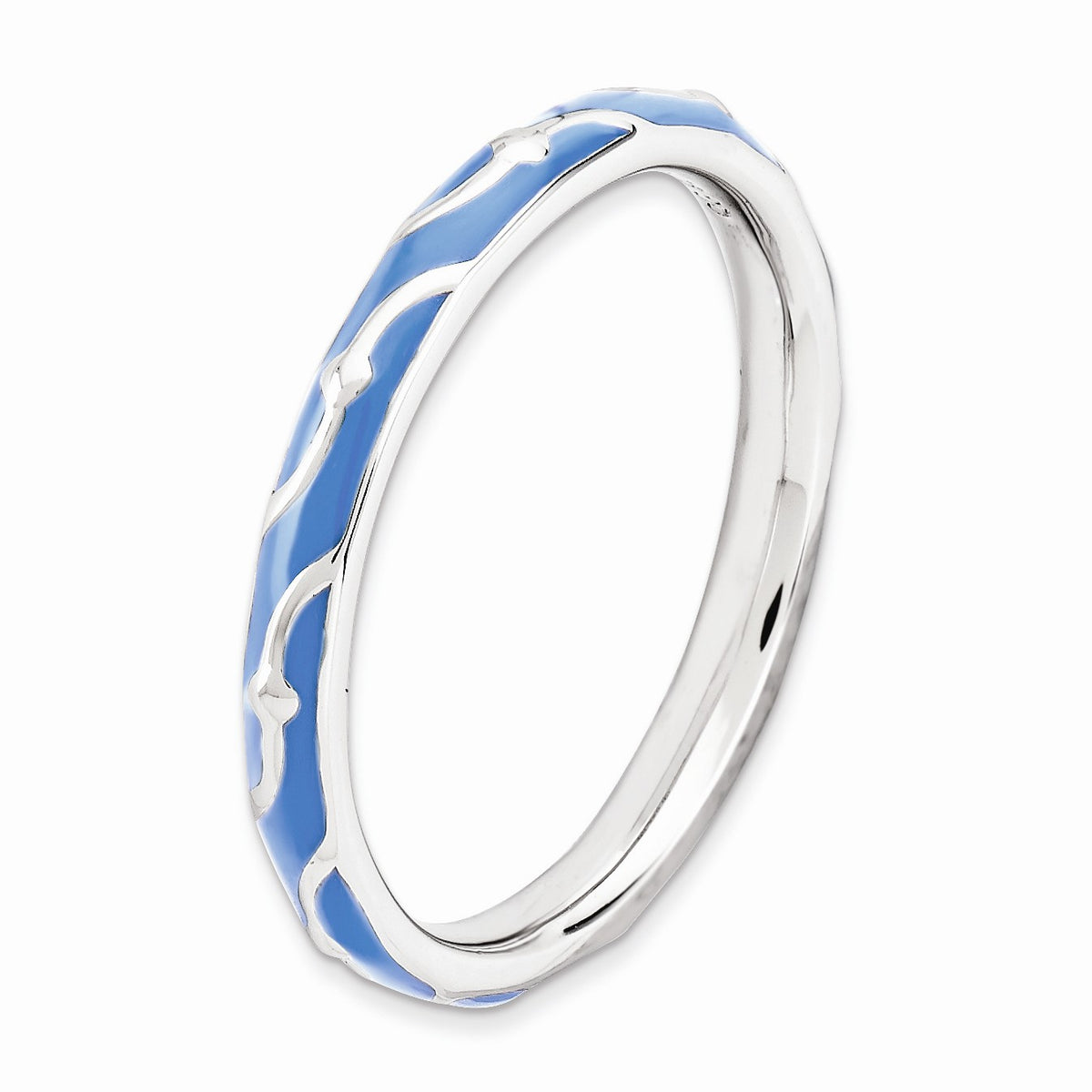 Alternate view of the 2.5mm Sterling Silver Stackable Expressions Blue Enamel Band by The Black Bow Jewelry Co.