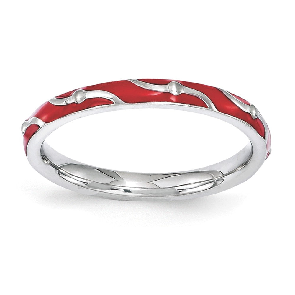 2.5mm Sterling Silver Stackable Expressions Red Enamel Band, Item R11206 by The Black Bow Jewelry Co.