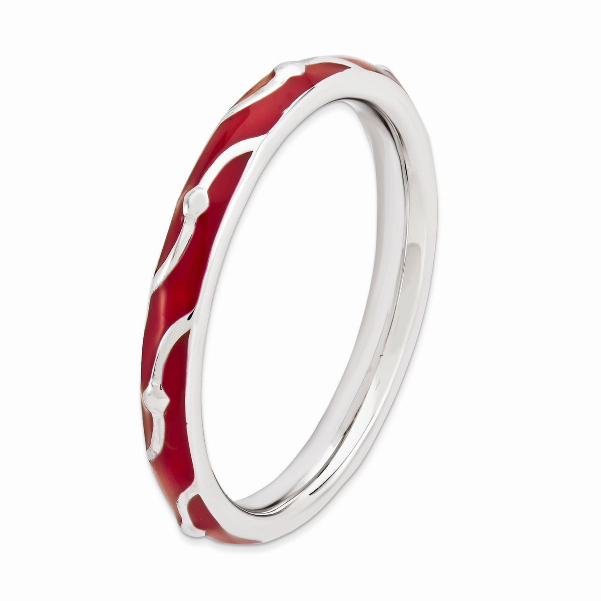 Alternate view of the 2.5mm Sterling Silver Stackable Expressions Red Enamel Band by The Black Bow Jewelry Co.