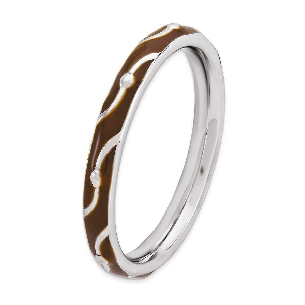 Alternate view of the 2.5mm Sterling Silver Stackable Expressions Brown Enamel Band Size 5 by The Black Bow Jewelry Co.