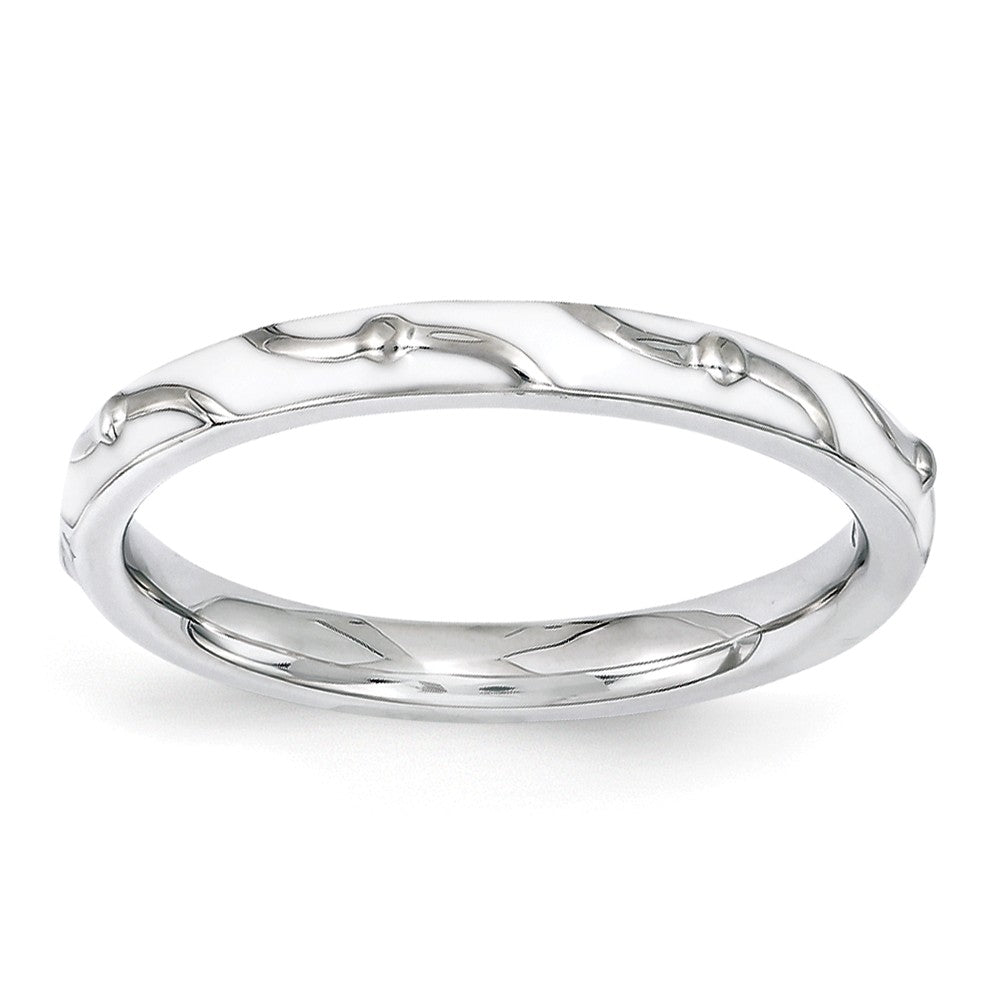 2.5mm Sterling Silver Stackable Expressions White Enamel Band, Item R11210 by The Black Bow Jewelry Co.