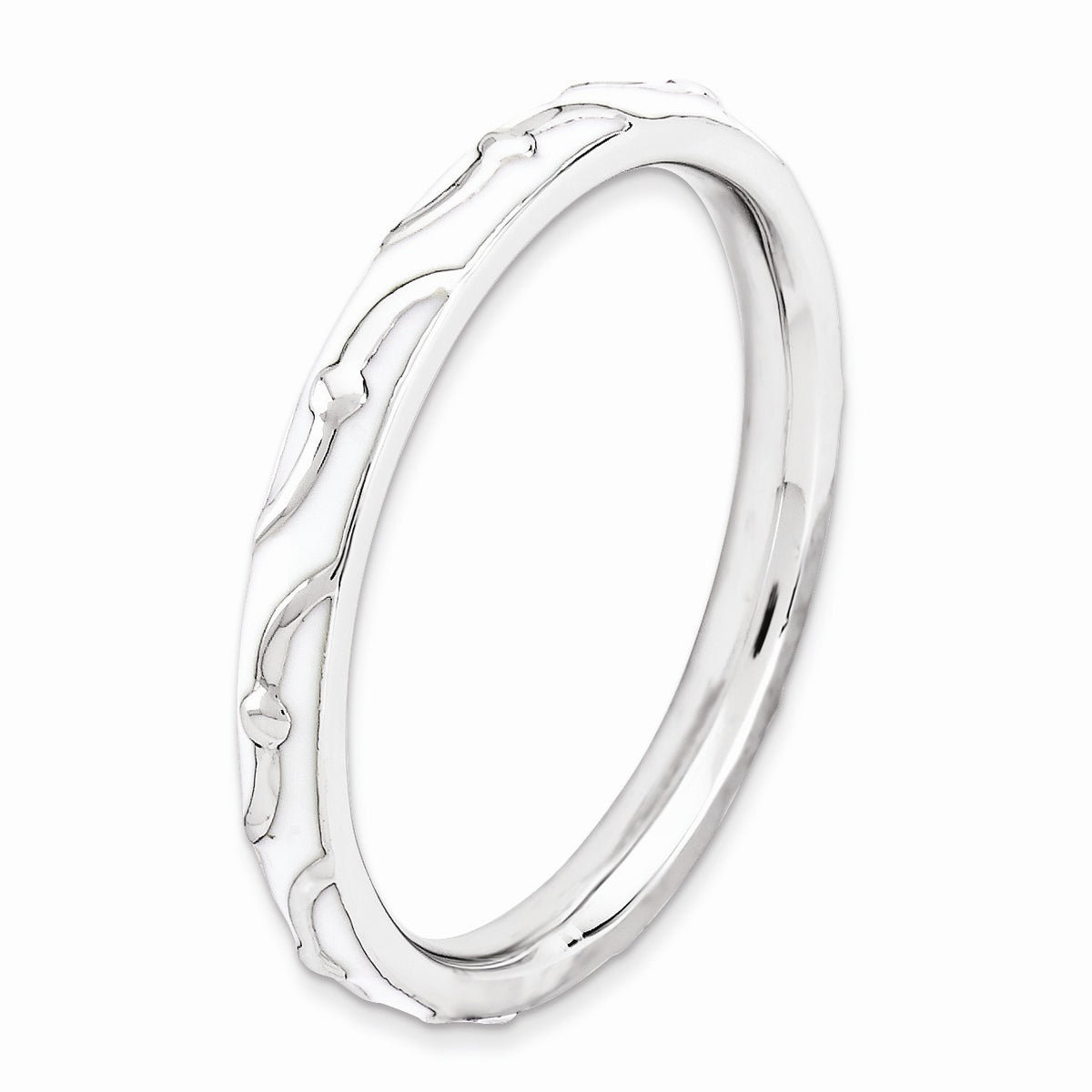 Alternate view of the 2.5mm Sterling Silver Stackable Expressions White Enamel Band by The Black Bow Jewelry Co.