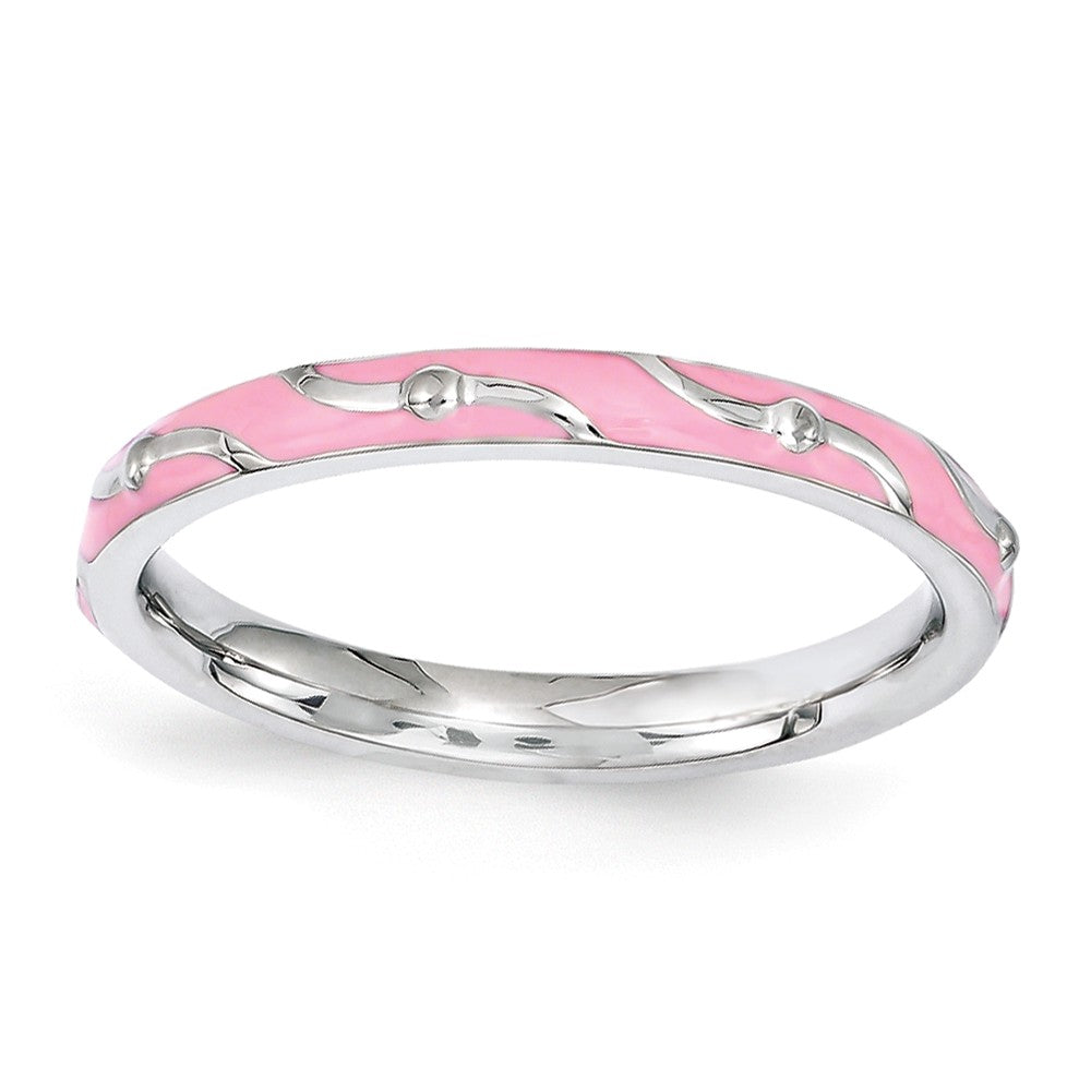 2.5mm Sterling Silver Stackable Expressions Pink Enamel Band, Item R11211 by The Black Bow Jewelry Co.