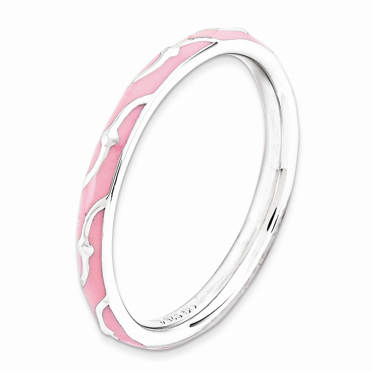 Alternate view of the 2.5mm Sterling Silver Stackable Expressions Pink Enamel Band by The Black Bow Jewelry Co.